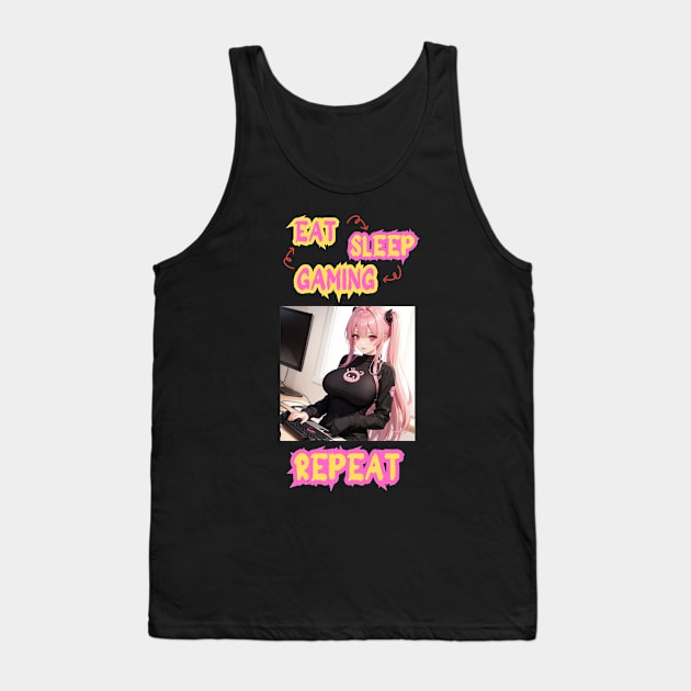 Eat Sleep Gaming Repeat Anime Girl Tank Top by Clicks Clothes